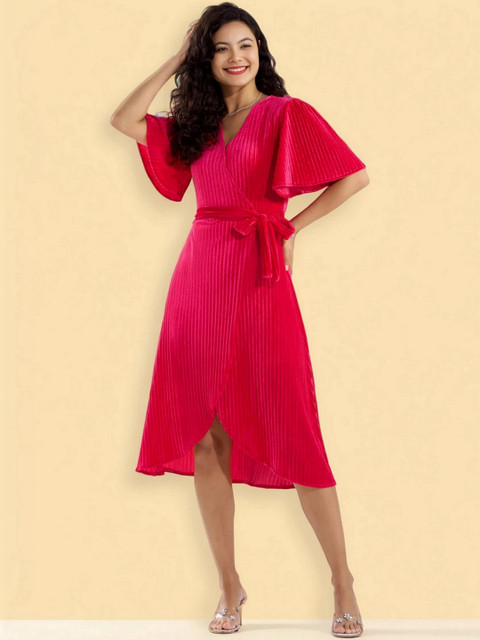 DressBerry Flared Sleeve Velvet Midi Dress