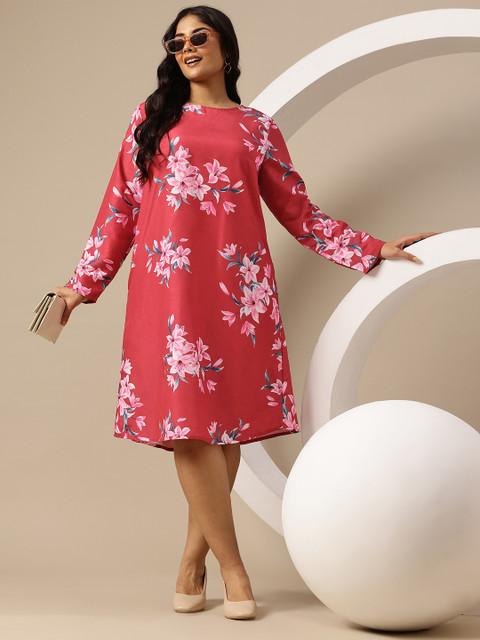 Sztori Plus Size Floral Print Knee Length A-Line Dress
