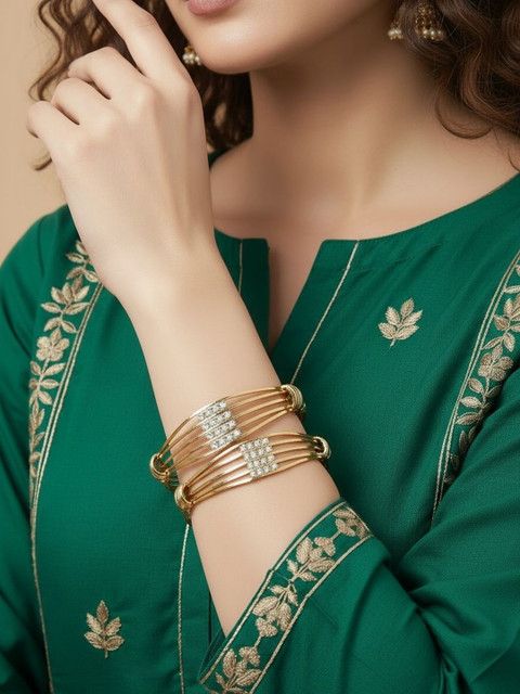 SZN Set Of 2 Gold-Plated Cubic Zircon-Studded Bangles