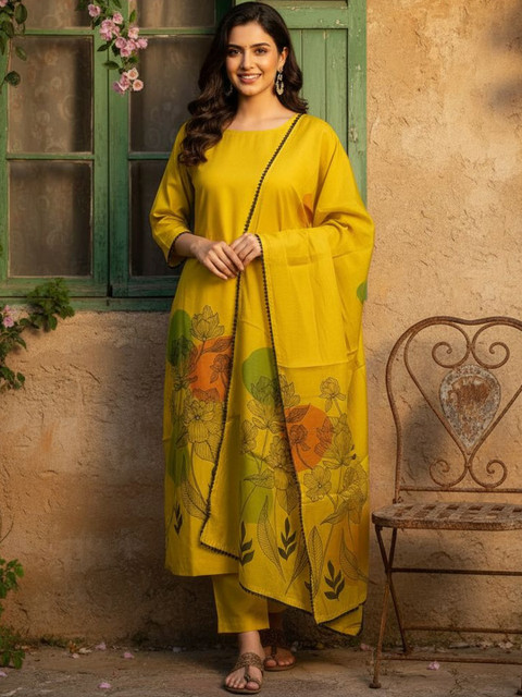 Anouk Women Floral Printed Regular Kurta with Trousers & With Dupatta