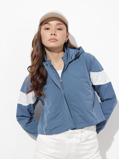 The Roadster Life Co. Colourblocked Crop Hooded Tailored Jacket