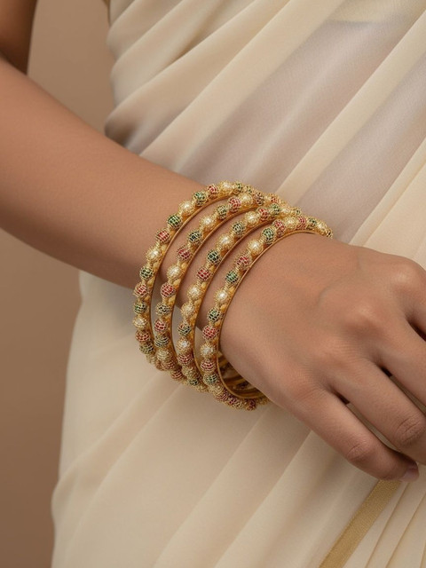 SZN Set Of 2 Gold-Plated Beaded Bangles