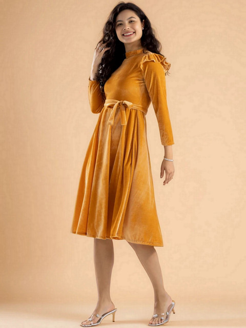 DressBerry Keyhole Neck Velvet Fit & Flare Midi Dress