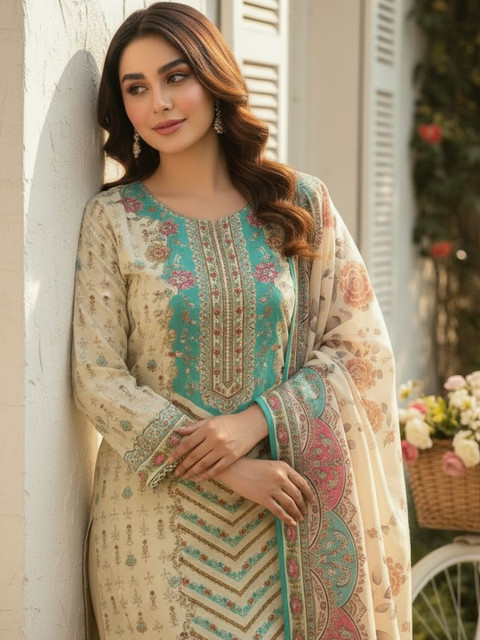 Anouk Women Ethnic Motifs Printed Regular Pure Cotton Kurta with Trousers & With Dupatta