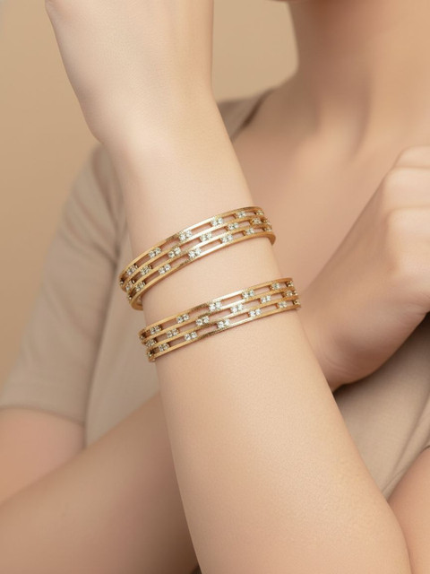 SZN Set Of 2 Gold-Plated Cubic Zircon-Studded Bangles
