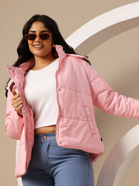 Sztori Plus Size Hooded Puffer Jacket with Faux Fur Detail