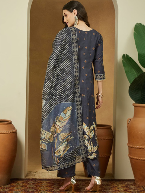 Janasya Women Printed Panelled Gotta Patti Kurta with Palazzos & With Dupatta - Image 5