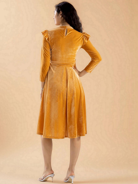 DressBerry Keyhole Neck Velvet Fit & Flare Midi Dress - Image 6