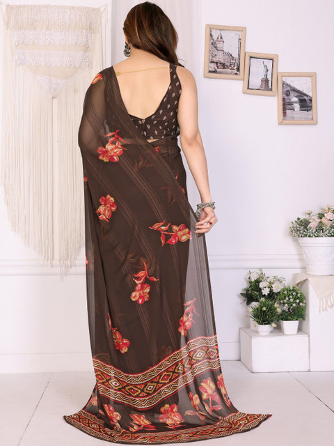 BilloRani Floral Zari Pure Chiffon Designer Saree - Image 2