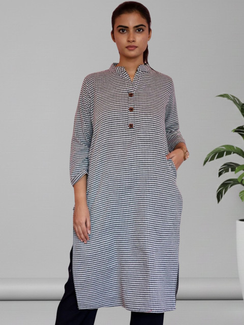 myplusfashion Women Checked Handloom Woollen Kurta