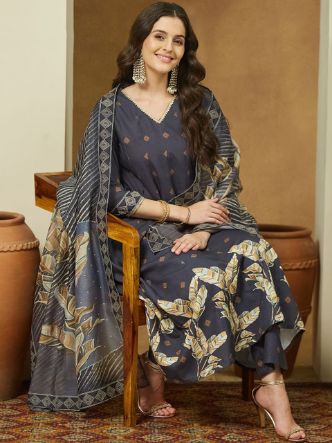 Janasya Women Printed Panelled Gotta Patti Kurta with Palazzos & With Dupatta