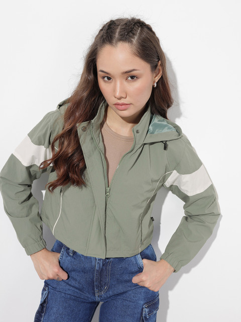 The Roadster Life Co. Colourblocked Crop Hooded Tailored Jacket