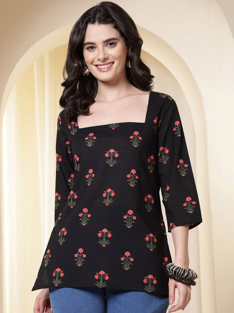 Anouk Rustic Floral Printed Square Neck Pure Cotton Kurti