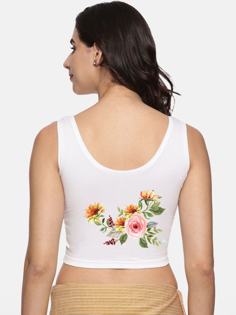 NOT YET by us Printed Round Neck Sleeveless Cotton Saree Blouse