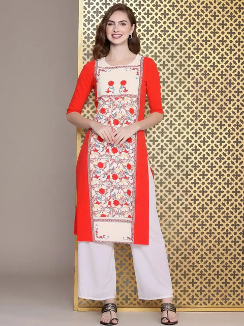 arangya Women Floral Printed Indie Florals Crepe Kurta