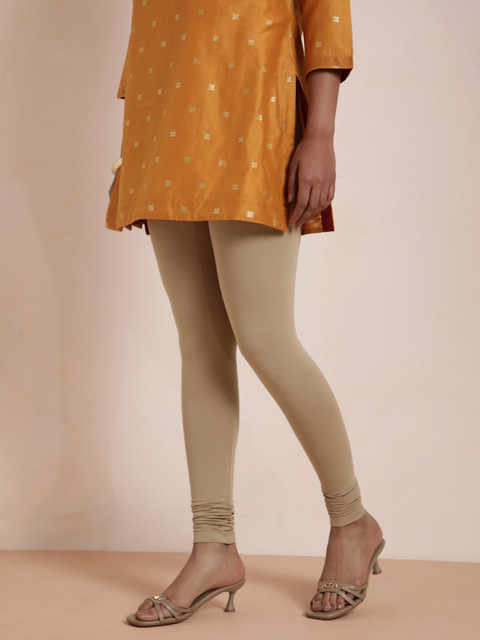 TWIN BIRDS Women Beige Solid Churidar-Length Leggings - Image 3