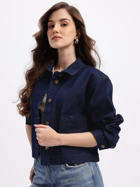 glitchez Women Crop Denim Jacket