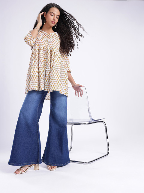 fusion by glitchez Floral Printed V-Neck A-line Kurti