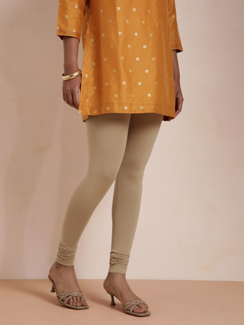 TWIN BIRDS Women Beige Solid Churidar-Length Leggings - Image 2