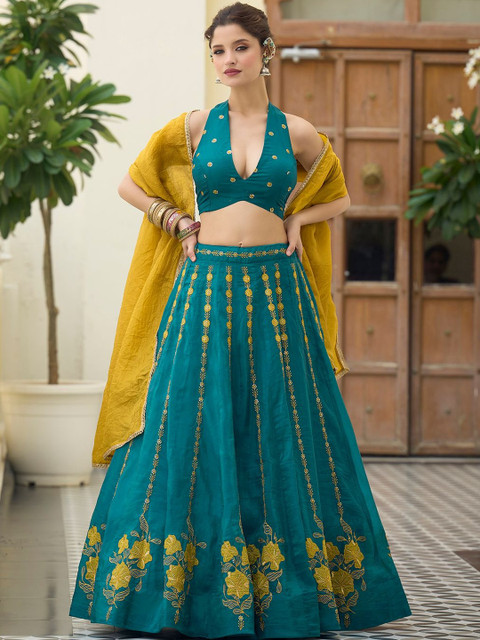 PURVAJA Embroidered Thread Work Semi-Stitched Lehenga & Blouse With Dupatta