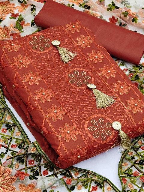 KLOZIQUE Embroidered Pure Cotton Unstitched Dress Material