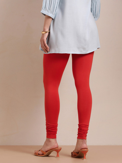 TWIN BIRDS Women Red Solid Churidar-Length Leggings - Image 4