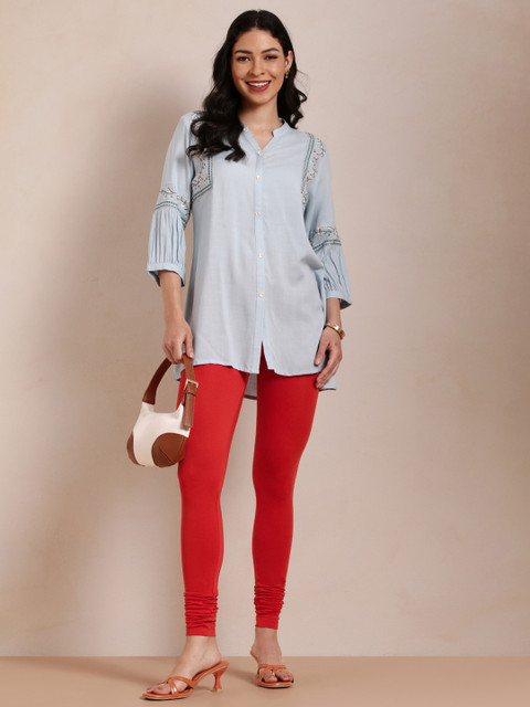TWIN BIRDS Women Red Solid Churidar-Length Leggings - Image 5