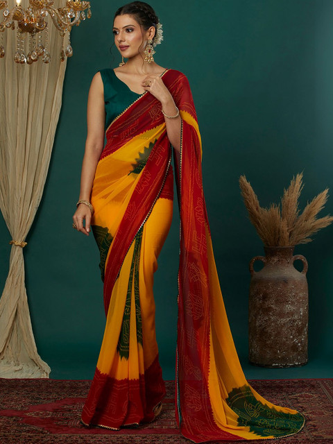 SANISA Bandhani Poly Georgette Saree