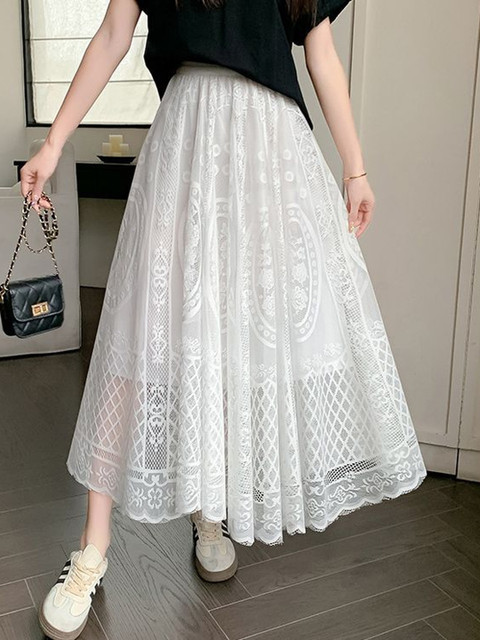 StyleCast x Revolte Self Design Flared Maxi Skirts