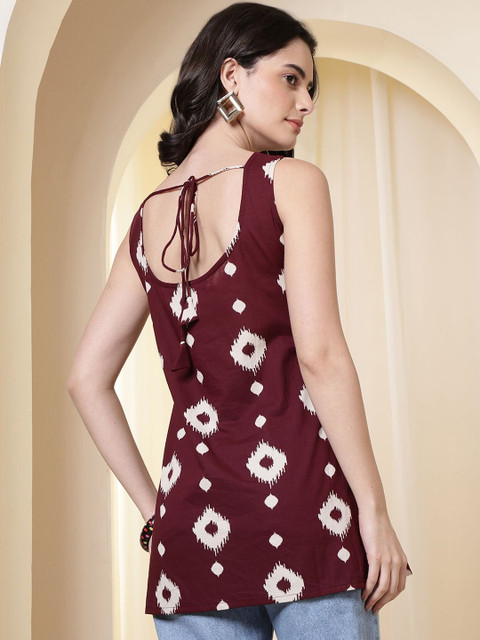 Anouk Rustic Ethnic Motifs Printed Square Neck Pure Cotton Kurti