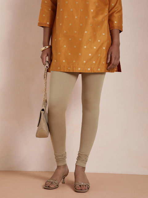 TWIN BIRDS Women Beige Solid Churidar-Length Leggings