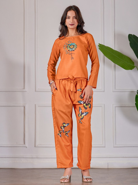 Moda Rapido Butterfly Printed Top With Trousers Co-Ords