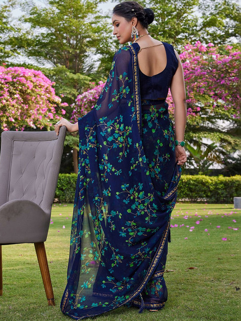 SANISA Floral Poly Chiffon Designer Saree - Image 3