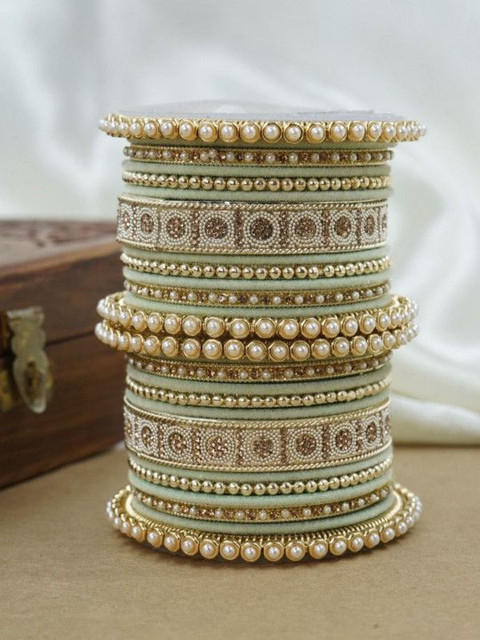 Wedding Chuda by Hitesh Bangles Set of 2 Kundan Stone Studded & Beaded Chuda Bangles