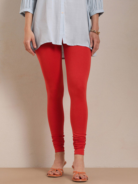 TWIN BIRDS Women Red Solid Churidar-Length Leggings