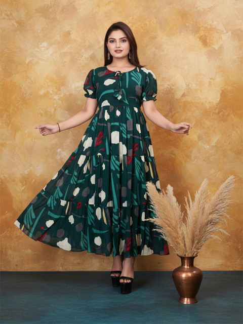 Anouk Print Puff Sleeve Georgette A-Line Maxi Dress