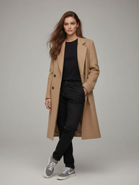 bebe Women Double-Breasted Notched Lapel Overcoat Coats