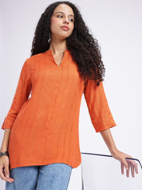 Anouk Rustic Striped Mandarin Collar Straight Kurti