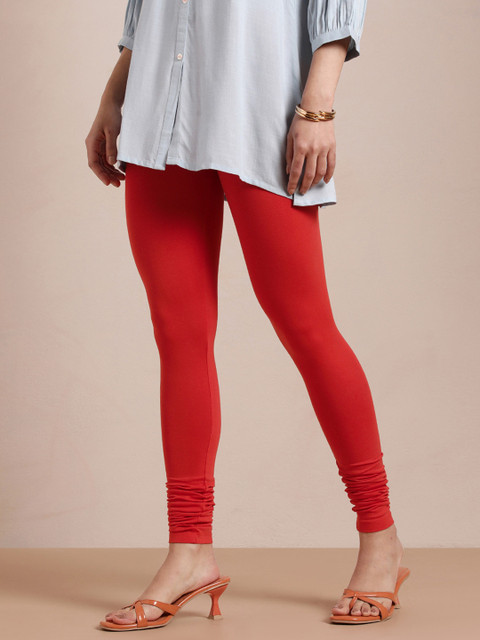 TWIN BIRDS Women Red Solid Churidar-Length Leggings - Image 3