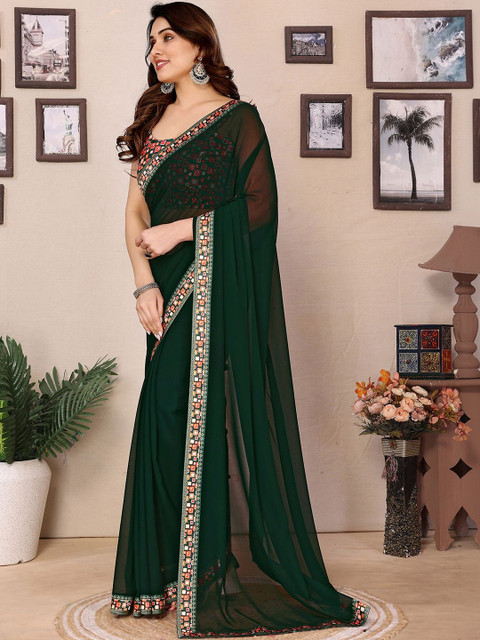 SANISA Mirror Work Poly Georgette Designer Saree - Image 2