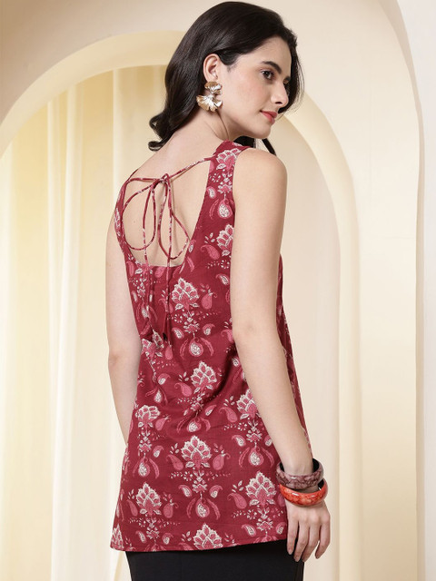 Anouk Rustic Ethnic Motifs Printed Square Neck Pure Cotton Kurti