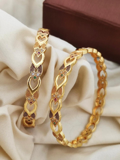 Womilys Set Of 2 Gold-Plated Zircon-Studded Bangles