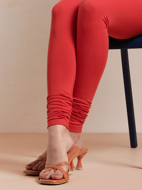TWIN BIRDS Women Red Solid Churidar-Length Leggings - Image 7