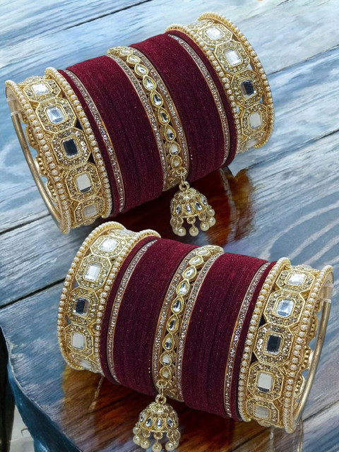 BeautyTrends Set of 54 Gold-Plated & Stone Studded Bangle