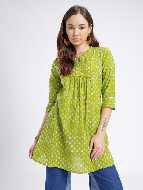 fusion by glitchez Floral Printed Gotta Patti Detail A-Line Kurti