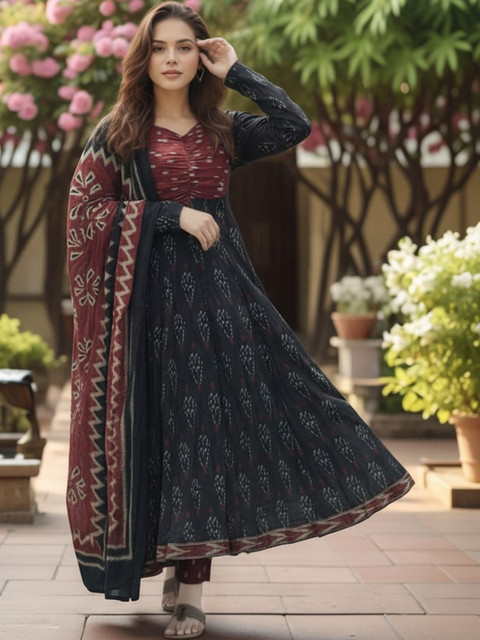 Aaghnya Women Ethnic Motifs Printed Empire Kurta with Trousers & With Dupatta