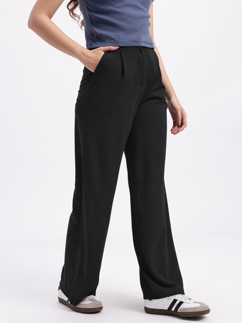glitchez Women Wide Leg Pleated Trousers