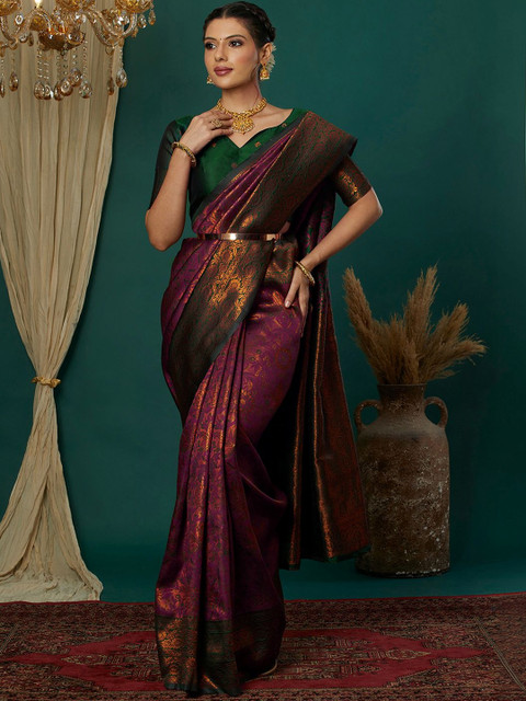 SANISA Woven Design Zari Silk Blend Heavy Work Saree