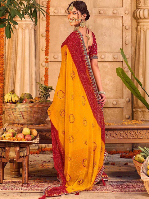 SANISA Bandhani Sequinned Poly Georgette Designer Saree - Image 5