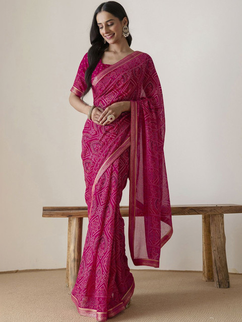 SANISA Bandhani Poly Georgette Saree
